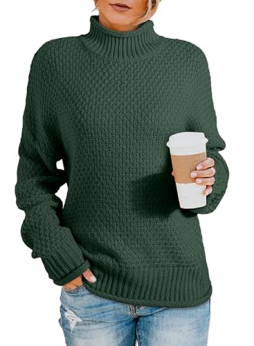 Image of Dokotoo Womens 2026 Winter Fall Solid Turtleneck High Neck Balloon Long Sleeve Sweaters Pullover Outerwear