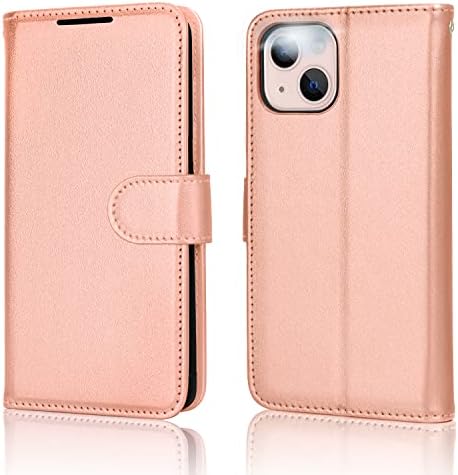 TECHGEAR iPhone 13 Mini Leather Wallet Case, Flip Protective Case Cover with Wallet Card Holder, Stand and Wrist Strap - Rose Gold PU Leather with Magnetic Closure Designed for iPhone 13 Mini 5.4"