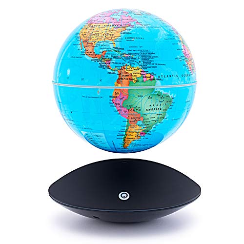 6 inch Magnetic Floating Levitation World Map Globe Auto-Rotation Changing LED Induction Light in Globe for Children Educational Corporate Gift Home Office Desk Decoration Floating Globe