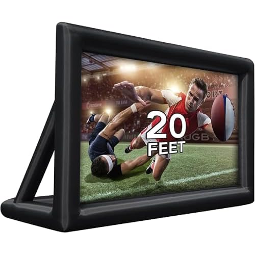 20FT/6.1m Inflatable Cinema Screen IPX4 | 250W High-Performance Blower & Paracord Anchoring System | Dual-Side 95% NTSC Projection for Stadium Events,