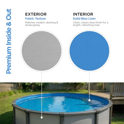 AquaDoc Coventry Round Steel Wall Above Ground Pool Kit 15\' x 52\" in Pewter Gray Finish with Wide Mouth Skimmer and Solid Blue Overlap Liner Classic Package - Made in North America