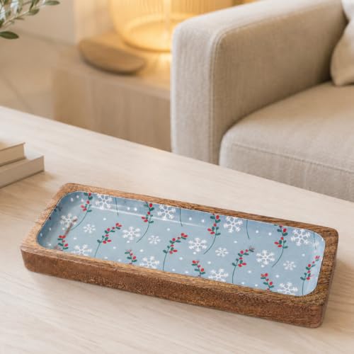 Image of Bluetiful Bites Serving Platter | Blue Enamel Finish Mango Wood Platter | Multipurpose Platter for Snacks, Fruits & Desserts, Premium Table Decor for Dining & Kitchen
