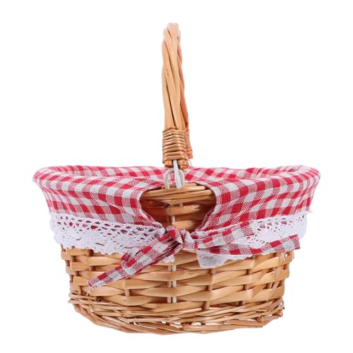 Toyvian Panier en Rotin Tressé avec Poignée Petit Panier de Pique-Niques Original Couleur Naturelle à Carreaux Rouges Portatif Cuisine Marché et Sorties en Plein Air