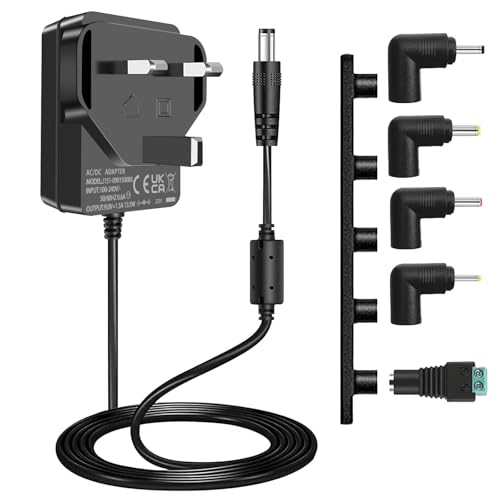 9V 1.5A Power Supply Adapter Cord Center Positive Port, 100V - 240V AC to DC 9Volts Transformer UK Plug, fit for 9Vdc 0.1A -1.5A 1A 0.5A Arduino UNO R3, Schwinn Bike A10 140 170.