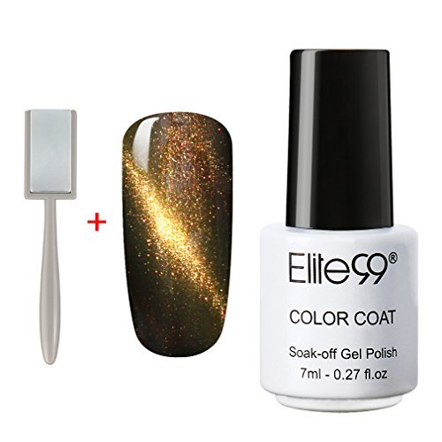 Elite99 Soak Off 3D Magnetic Cat Eye Gel Polish UV LED Nail Art 9901 Black Brown with Gold Eye Free Magnet