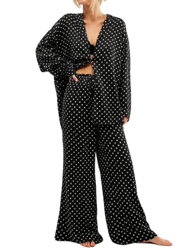 Image of Arssm Satin Pajama Set for Women Silk Pajamas Set 2 Piece Floral Pj Set Long Sleeve Button Down Pjs Sleepwear