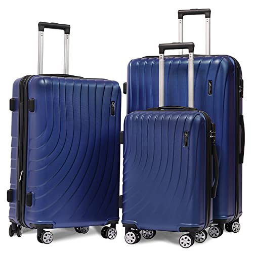 M Camel Mountain Luggage Sets 3 Piece Lightweight Durable Expandable Hard Shell Suitcase Set With Tsa Lock Double Spinner Wheels - Blue #TOP26