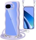 Yuanlai For Google Pixel 10A ケース クリア ショルダー 肩掛け 斜めかけ 波型 かわいい ピクセル 10A スマホケース 耐衝撃 カバー 紐付き 織りストラップ付き ネックストラップ 長さ調整可能 取り外し可能 (パープル)