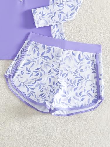 Image of SEGT Girl's Floral Long Sleeve Rash Guard with Bikini Bottom 2 Piece Swimsuit Set