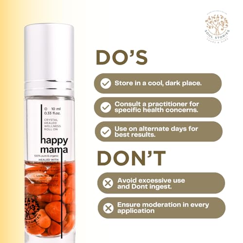 Image of Soul Stories Happy Mama Roll-On - 10ml | Comforting Essential Oil Blend for Travel Stress, Uneasiness & Everyday Discomfort | Helps Relax Body & Mind So You Can Enjoy the Journey | Spearmint, Ginger, Lavender, Jojoba & Fennel Oils | With Red Agate Crystal