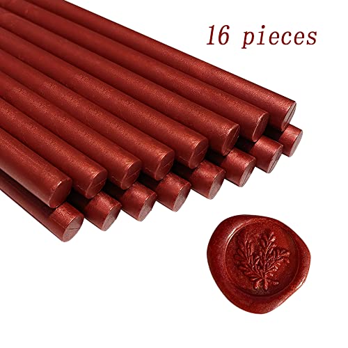 Wax Seal Sticks, ANBOSE 16 Pieces Glue Gun Sealing Wax Sticks for Wax Seal Stamp, New Wine Red Wax Seal Stick for 0.44 Inch Glue Gun, for Wedding Invitations, Cards, Envelopes