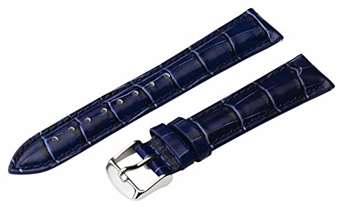 Clockwork Synergy - 2 Piece Ss Leather Classic Croco Grain Interchangeable Replacement Watch Band Strap 14mm - Solid Navy Blue - Men Women