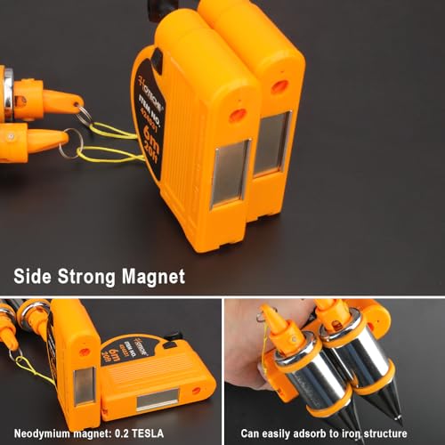 Hoteche 6M Magnetischer Senklot Lot, 6M Linie, 400g Pendelgewicht, Gelbe ABS-Linienbox, 2000 Gauss NdFeB Magnet, TPR & ABS Gelbe Kunststoffteile, Profi-Lotstring Mit Feststellschraube.