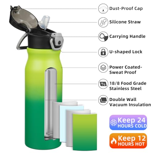 Image of BJPKPK 25 oz Insulated Water Bottle, Straw, Handle, Stainless Steel Flask | Leak Proof Locking Lid, Thermal, Double Wall Vacuum, Keeps Hot /Cold, Dishwasher Safe, Travel & Sports, Bamboo Grove