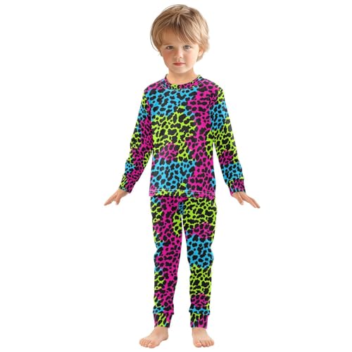 ALAZA Leopard Print Black Blue Green Pajamas Long Sleeve Sleepwear 2-Piece Pajama Set3