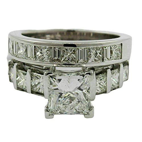 Phoenixjewel 2 Ct Princess Cut Diamond Wedding Bridal Ring Set For Women 14K White Gold Plated 925 Silver Handmade Promise Ring Gorgeous Anniversary Ring Birthday Gifts For Her