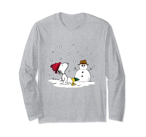 Snoopy Weihnachtspullover 23 Peanuts - Snoopy Woodstock Schneemann Langarmshirt