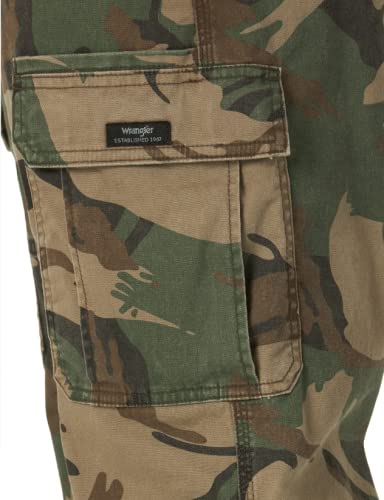Wrangler Men's Green Brown Camo Flex Cargo Pants Relaxed Fit Straight Leg Flat Front W / Hidden Tech Pocket, Green Brown Camo, 40W X 30L #TOP4
