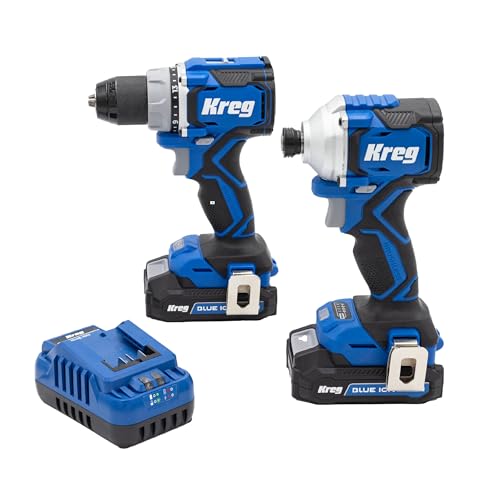 Kreg Ionic Drive Drill & Driver Combo Bundle - With Charger & Battery (2) - High Torque Professional Workshop Tool - LED Light - Two Speed & Variable Speed Trigger - Heavy Duty Tool - KPTBDRDV2550A