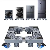 Appliance Trolley with 4 Locking Double Wheel Mini Fridge Racks Adjustable Furniture Portter Mobile Roller Base for Washing Machine, Dryer, Refrigerator, Laundry Base