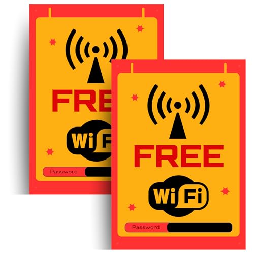 Image of WiFi Sign Sticker Board 20.5 x 14.5 CM | Peel & Stick or Screw Fixing | Pre-Drilled 4 Holes | Waterproof Finish | Pack of 2 (Free Wifi, Medium -20.5 x 14.5 CM)