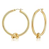 Large Knot Hoop Earrings for Women Statement 18K Hoop Earrings Lightweight Hoops Trendy Golden Hoops Fashion Jewelry