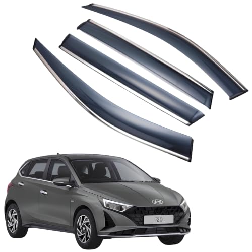 Image of CAR SAAZ Chrome Line Door Visor for I20 (2020-Present)(Set of 4Pcs) | Rain Guard, Wind Deflector