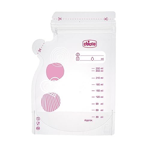 Chicco Bolsas de Leche Materna 30 Unidades, Bolsas Antifugas Herméticas, Con Boquilla Práctica, Almacenamiento Banco de Leche, Encases 250 ml