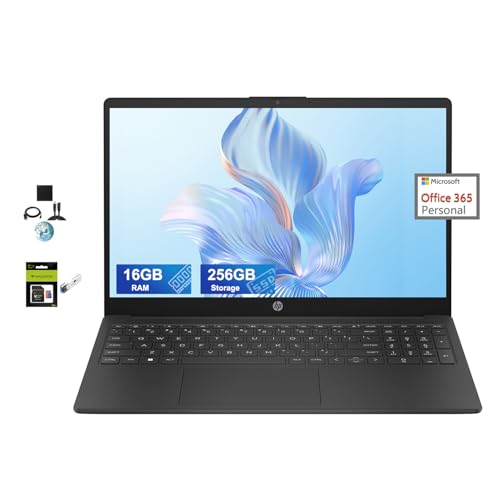 Image of HP 15.6 Protable HD Laptop Student Computer, Intel Quad-Core Pentium N200, 16GB RAM, 256GB Storage(128GB SSD+128GB SD Card), 1 Year Microsoft 365, Fast Charge, Win 11, WiFi, Webcam, MASDROW Accessory