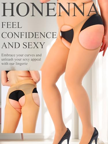 Image of HONENNA Plus Size Suspender Tights for Women, Semi Opaque Sexy Garter Belt Nylons Mock Thigh High stockings