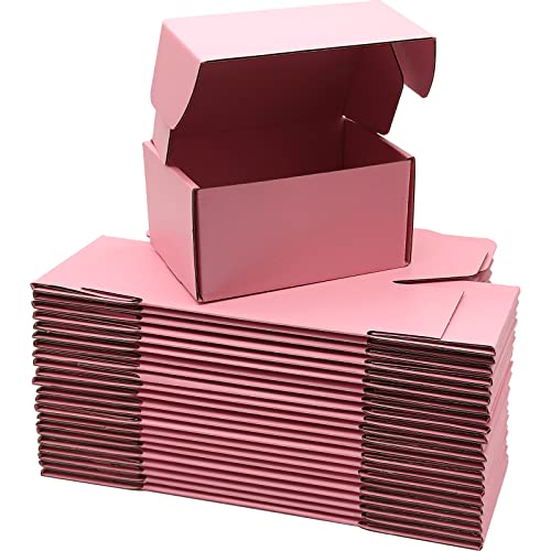 Lmuze Small Pink Shipping Boxes for Small Business Pack of 25-6x4x3 inches Cardboard Corrugated Mailer Boxes for Shipping Packaging Craft Gifts Giving Products