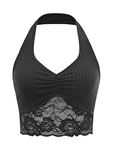 GORGLITTER Neckholder Top Damen Mit Spitze Rückenfreies Oberteil Spitzen...