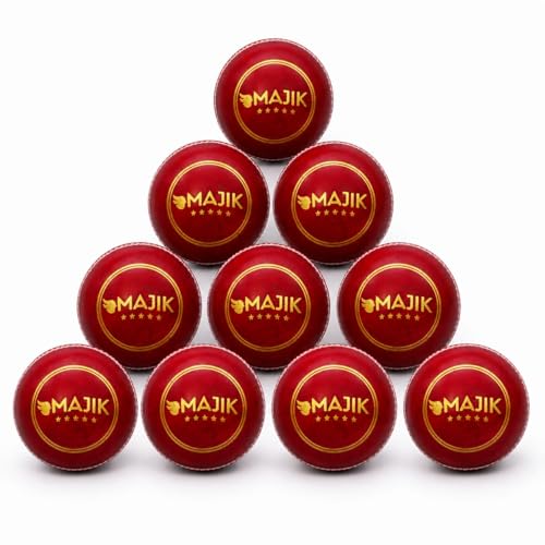 Image of Kabello Cricket Leather Ball for Tournament Game Practice Ball for Matches Water-Resistant and Hand-Stitched Leather Ball (Set of 10 Balls)