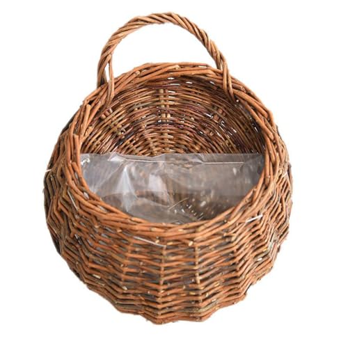 QRZLP Wall Hanging Flower Basket, Handmade Wicker Hanging Basket for Plant Wall Mount Rattan Chlorophytum Comosum Hanging Basket for Front Door, Home, Garden. (M)