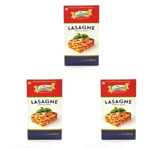 Image of Gustora Ready To Eat Lasagne Luscious Pasta Sheets Of Lasagne I 100% Durum Wheat Semolina Lasagne Sheets I Gluten Free I Vegetarian Instant Lasagne, 500 Gm (Pack of 3)