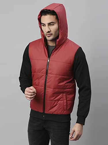 Image of Dennis Lingo Polyester Regular Fit Full Sleeves Men's Color Block Hooded Puffer Jacket with 2 Pockets - Lightweight Casual Winterwear for Men