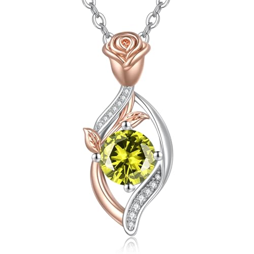 Rose Birthstone Necklaces for Women Rose Gold/White Gold Pendant Jewelry Wedding Anniversary Birthday Gift for Wife Her Mom Hypoallergenicity Jewelry With Fine Birthstone