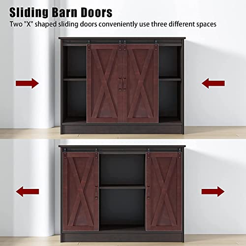 Farmhouse Coffee Bar Cabinet, Buffet Cabinet With Storage, Sideboard And Buffet Cabinet With Sliding Barn Door And Adjustable Shelves For Dining Room, Living Room, Dark Brown #TOP4