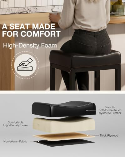 Image of Bar Stools Set of 2-24 Inch Counter Height Chairs for Kitchen Island, Leather Seat with 400 LBS Heavy-Duty Metal Frame and Adjustable Feet, Easy to Assemble for Bar, Cafe or Dining Room,Black