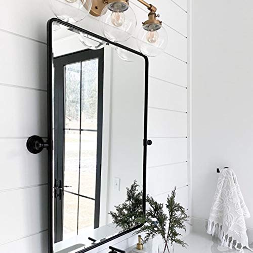 Image of TEHOME Pivot Mirror for Bathroom Matt Black Tilt Beveled Mirror Rectangle Bathroom Mirror Pivoting Metal Framed Vanity Mirrors for Wall, Vertical, Overall 22.91 x 24 inches (Mirrror 19 x 24 inches)
