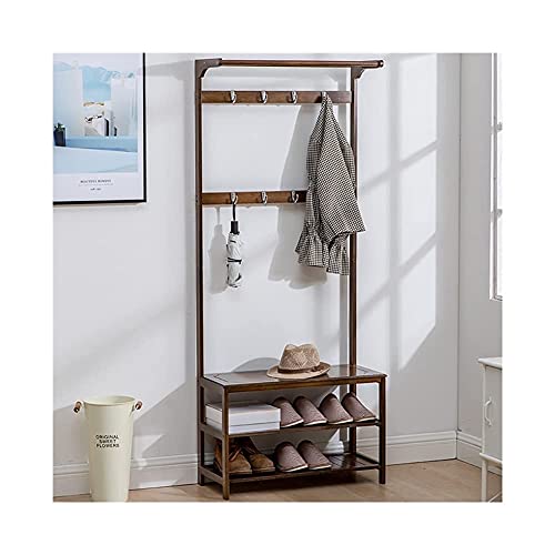 Perchero de pie con Espejo, de Madera Maciza, para Entrada, con Banco para Zapatos y Estante de Almacenamiento para Muebles de Pasillo.