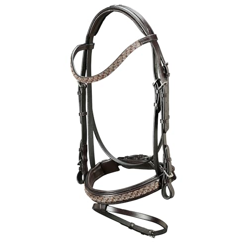 Grewal Equestrian Bonn Beaded Leather Dressage Bridle, English Horse Tack (Black, Full)