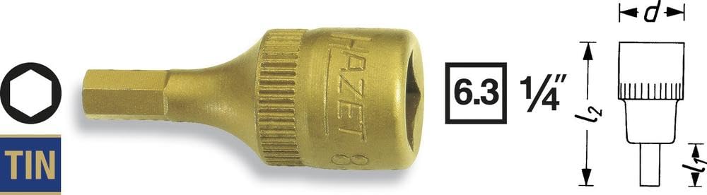 Hazet 8501-3 Inserto Chiave a Bussola per Giraviti, Oro, Attacco Quadro, Cavo, 6.3 mm 1/4 di Pollice