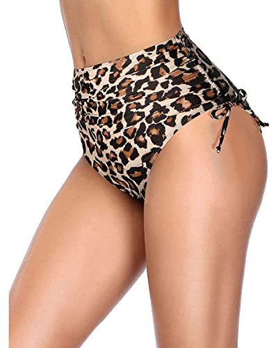 Image of Holipick Women's High Waisted Bikini Bottom | Tummy Control Ruched, Full Bum Coverage, Full Lining, Adjustable Drawstring Tie Side, Swimming, Beach
