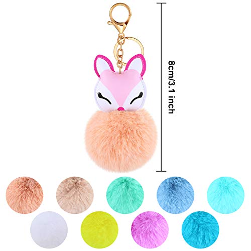 Willbond 9 Pieces Animal Pom Pom Keychain Cute Faux Fur Key Ring For Women Girls Bag Accessories #TOP1