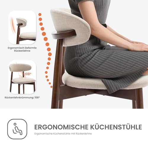 COLAMY Küchenstuhl Esszimmerstühle 6er Set, Moderne Polsterstuhl Essstühle mit Fester Rückenlehne, Stoff Esszimmerstühl mit Holzbein für Esszimmer, Küche, Restaurant, Beige