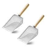 QKNOSM 2 Stück Katzenschaufel Edelstahl mit Holzgriff, Katzenstreu Schaufel Metall 3.8mm Porengröße Fein Katzenkloschaufel Katzenstreuschaufel für Katzenklo Litter Box Scoop für Katzentoilette