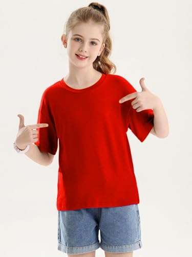 Image of Girls Short Sleeve T Shirts Kids Summer Crewneck Tops Basic Tees 5-14 Years