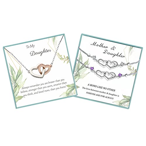 Mother Daughter Bracelets And Necklace,Heart Jewelry For Women, Daughter Necklace And Bracelets From Mom/Dad,Mothers Day Gifts From Daughter Unique, Graduation And Birthday Gift For Girls #TOP21