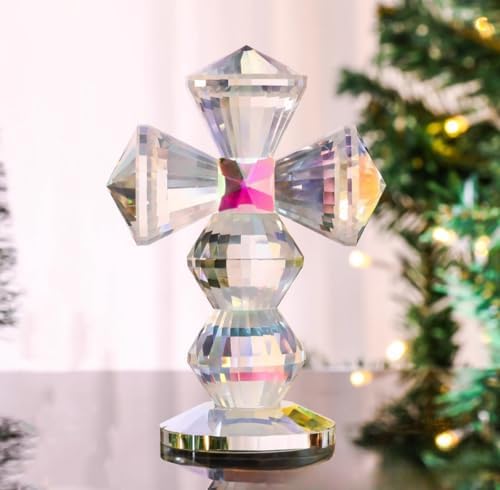 Crystal Ornament Colored Cross Glass Figurine Handmade Sculpture Art Gift for Birthday Home Table Ornament image 2